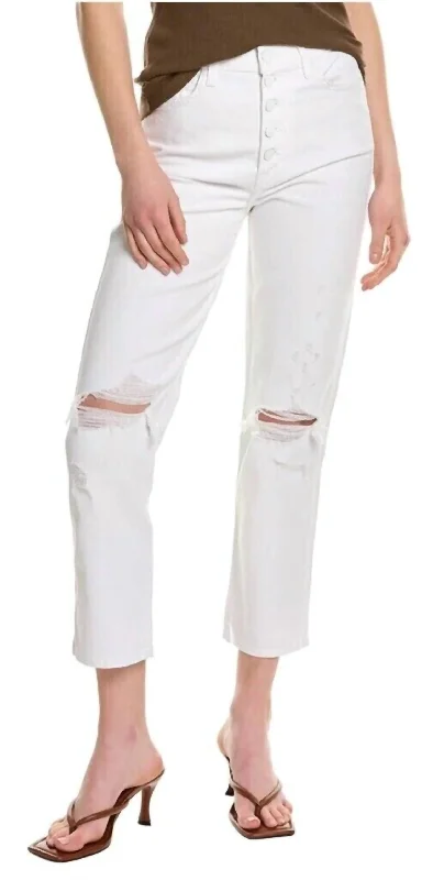 Women's Skinny JeansHi-Waist Button Fly Cropped Straight Jeans In White