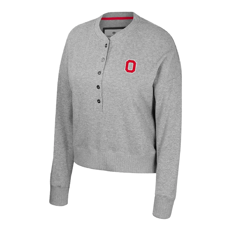 Women's Hooded Sweatshirts with Chenille LiningLadies Ohio State Buckeyes Power Shortage Gray Henley Sweater