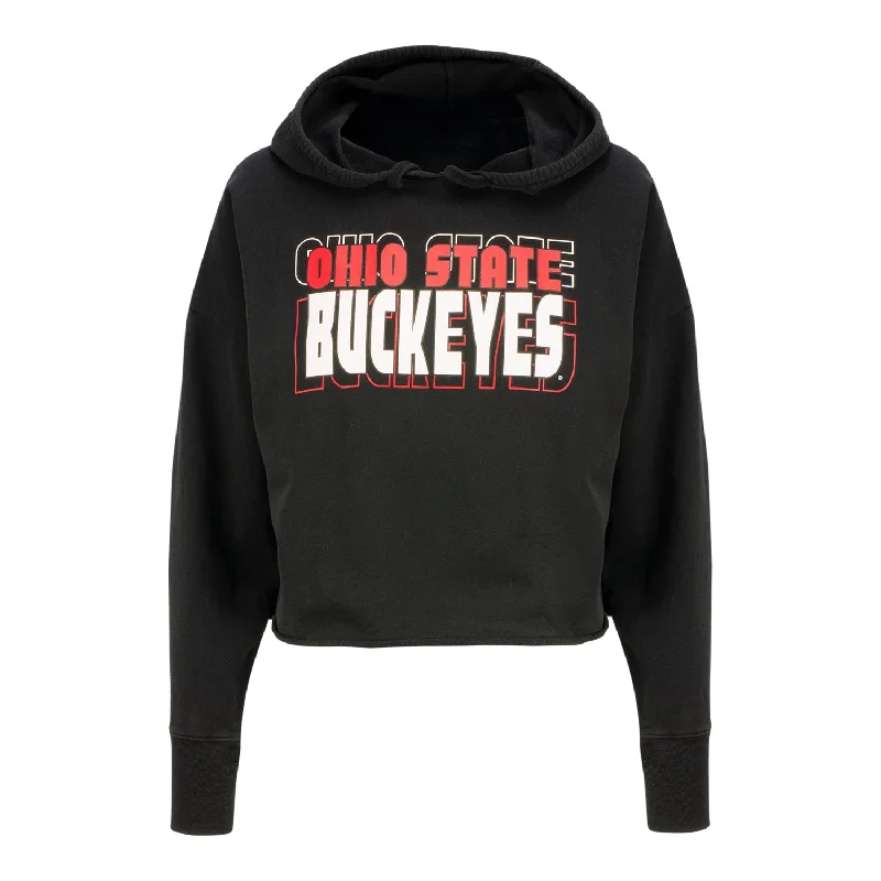 Women's Hooded Sweatshirts with Mesh LiningLadies Ohio State Buckeyes Crop Black Hoodie