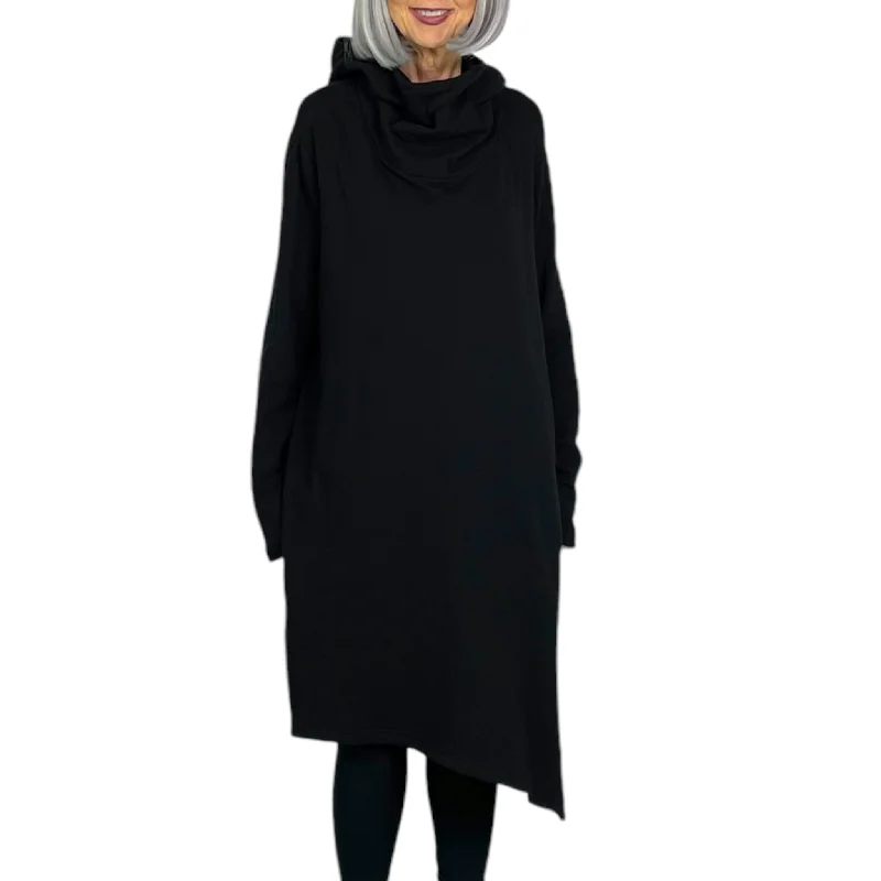 Women's Rounded-Neck DressesFLEECE KNIT HOODIE DRESS