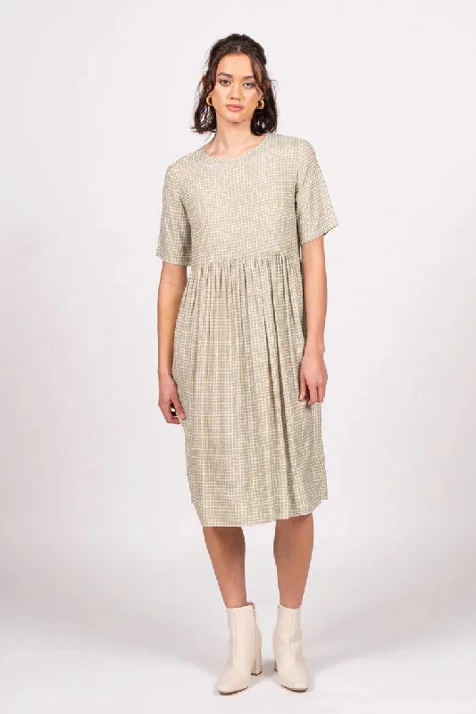 Women's Square-Neck DressesWilson Trollope - Otama Dress S/S, Sage Grid