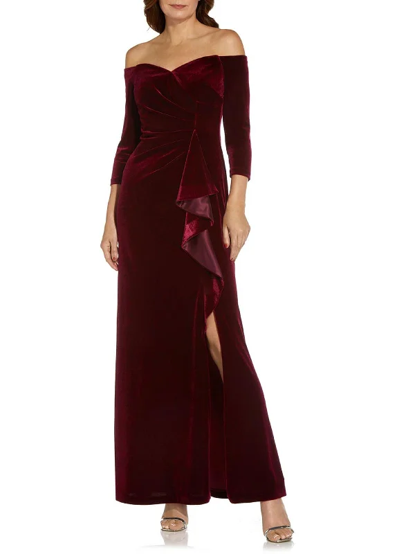 Women's V-Shaped Collar DressesWomens Velvet Long Evening Dress