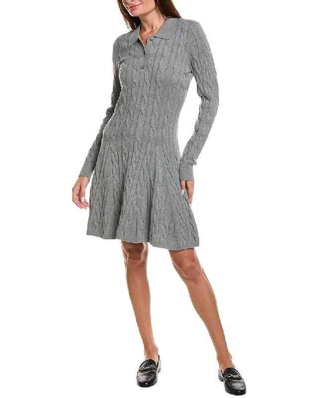 Women's Long Length SweatersMinnie Rose Cable Knit Polo Sweaterdress