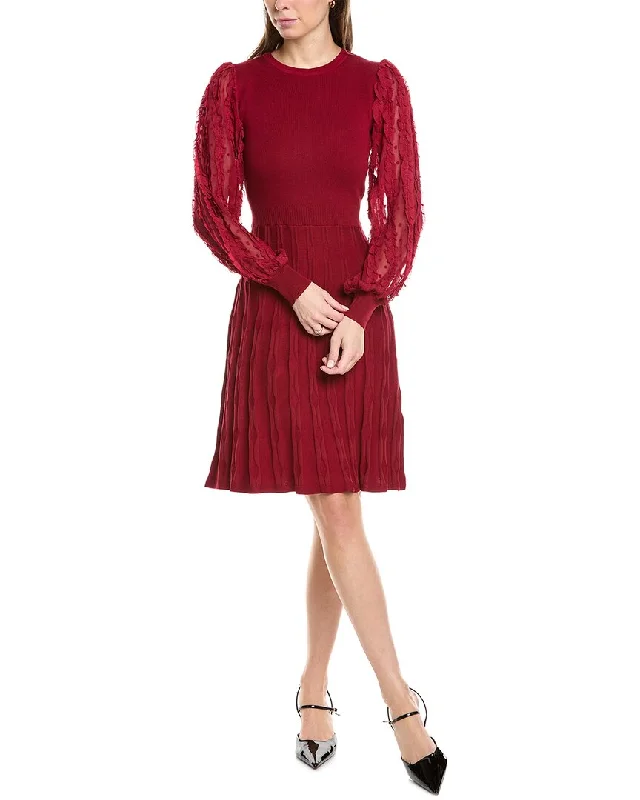 Women's Notched Collar SweatersNanette Nanette Lepore Chiffon Sleeve Sweaterdress