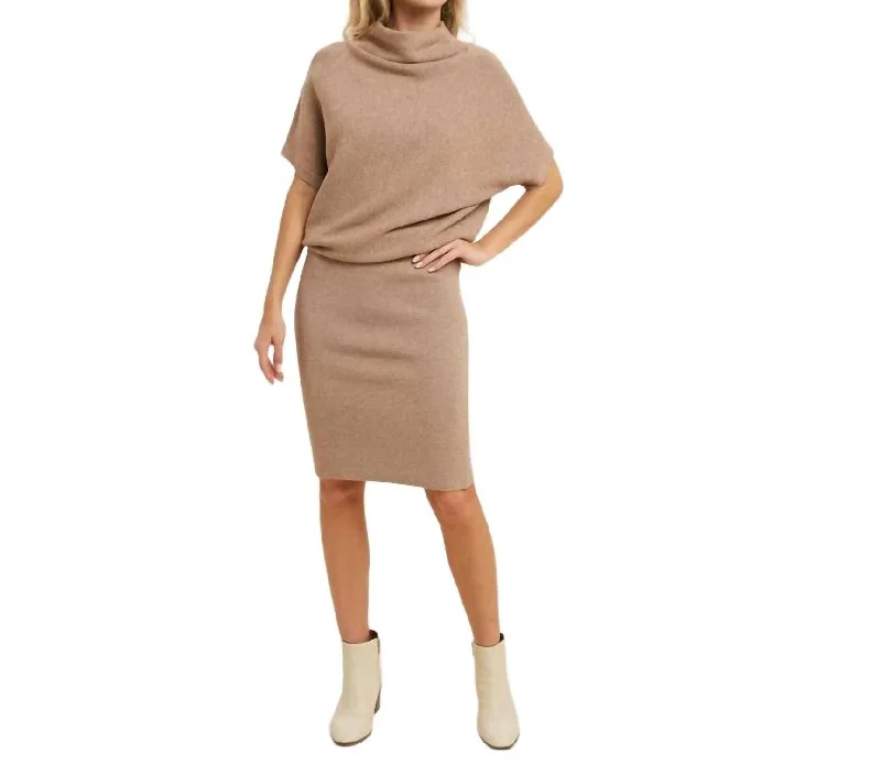 Women's Polyester SweatersSlouch Sweater Dress In Beige