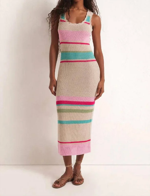 Women's Narrow Collar SweatersIbiza Stripe Sweater Dress In Natural