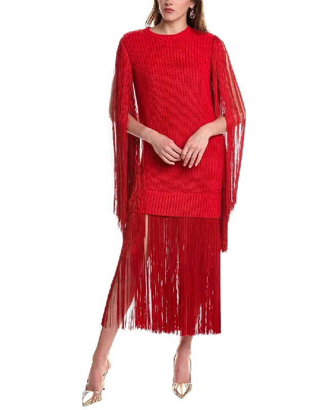 Women's Lapel Collar SweatersMichael Kors Collection Fringe Cashmere Sweaterdress