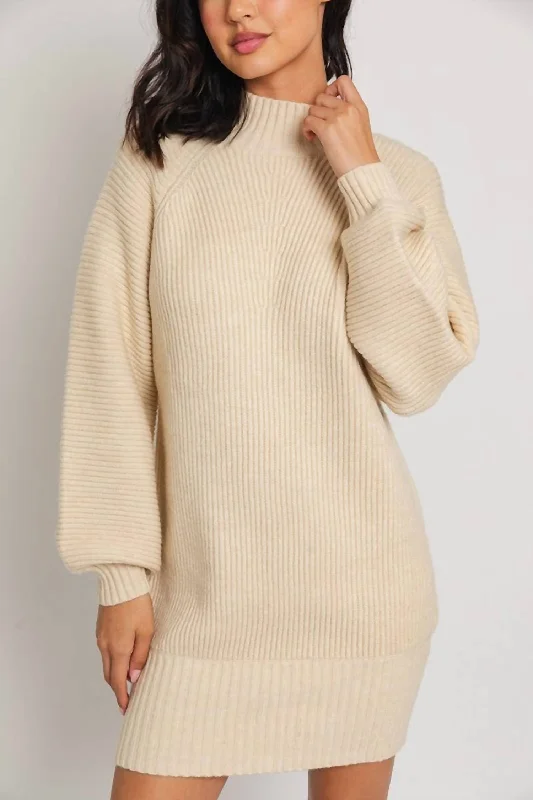 Women's Square Collar SweatersMock Neck Cozy Sweater Dress In Oatmeal