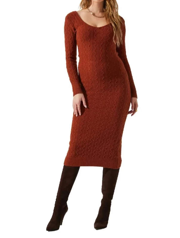 Women's Solid Color SweatersRegina Sweater Dress In Rust