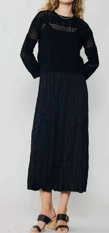 Women's Lapel Collar SweatersTwo Piece Sweater Dress In Black