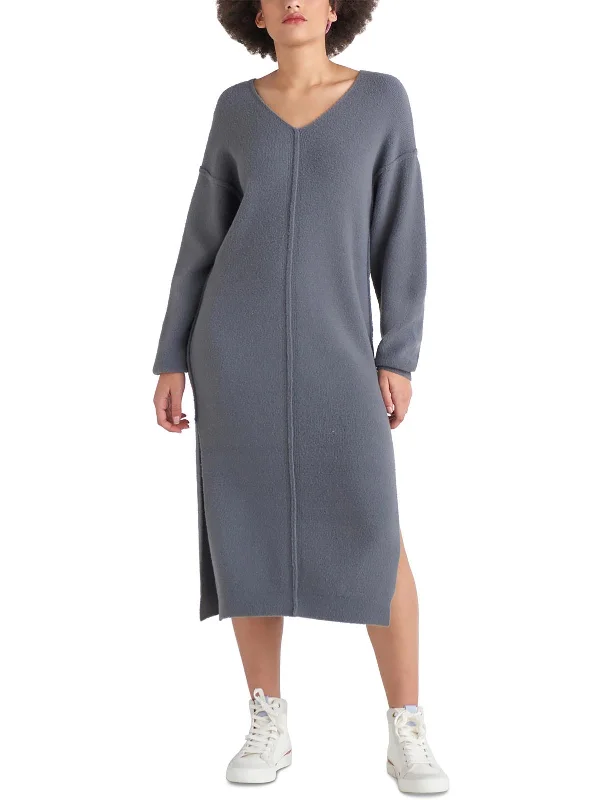 Women's Sweetheart Collar SweatersWomens Exposed Seams Knit Sweaterdress