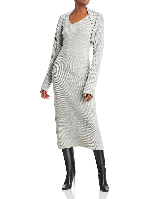 Women's Shirt Collar SweatersWomens Heathered Knit Sweaterdress