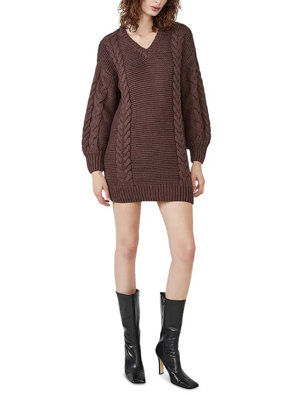 Women's U-Shaped Collar SweatersWomens Knit Long Sleeve Sweaterdress