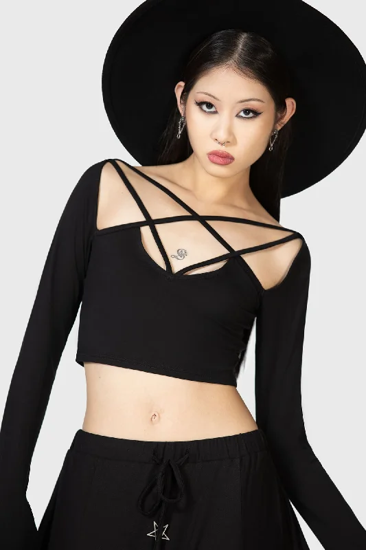 Women's Blouse with Fur TrimCelestial Night Crop Top