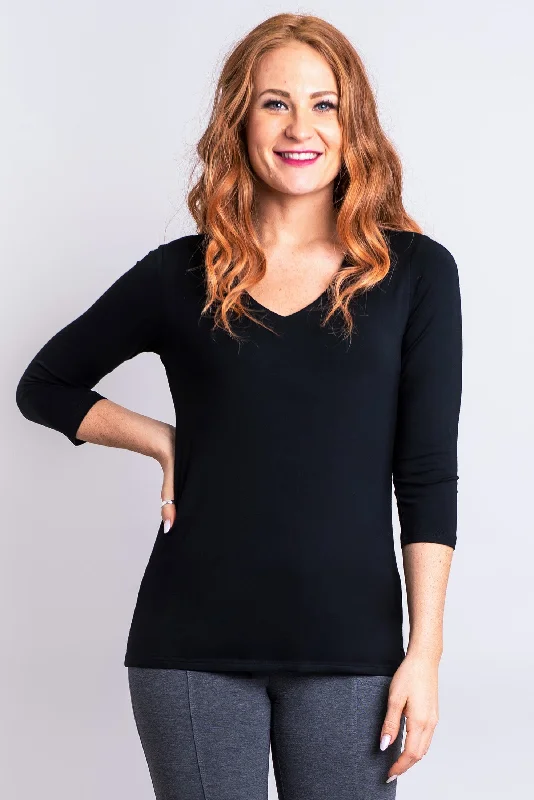 Women's Blouse with Keyhole CollarMia Top, Black, Bamboo